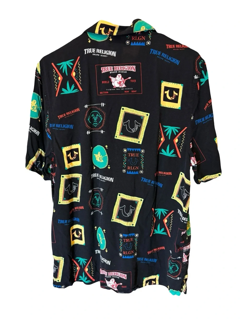 True Religion Black Short-Sleeve Graphic Print Button-Down Shirt